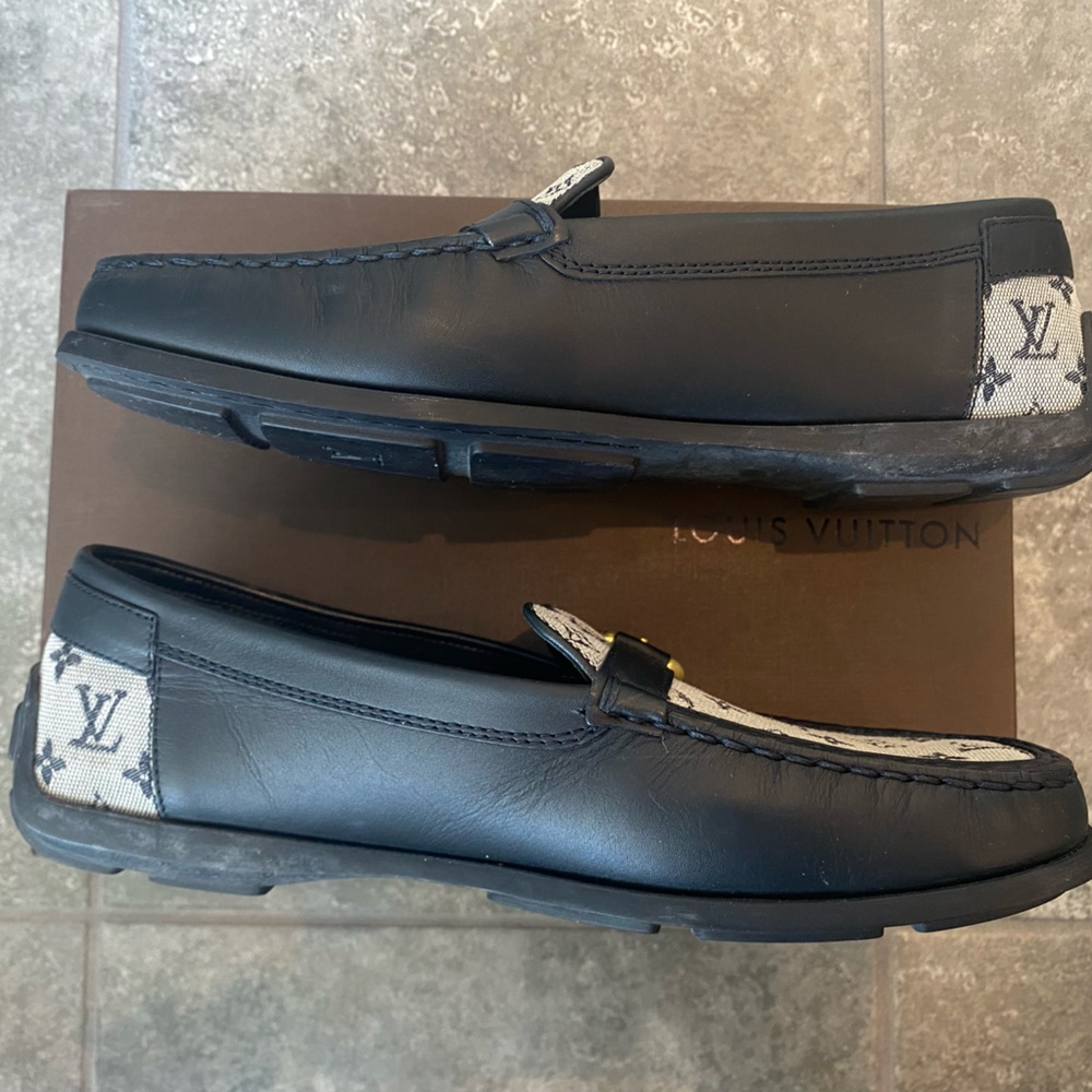 Louis Vuitton minimonogram fabric navy gold hardware vintage flats loafer 38.5 - Picture 6 of 12
